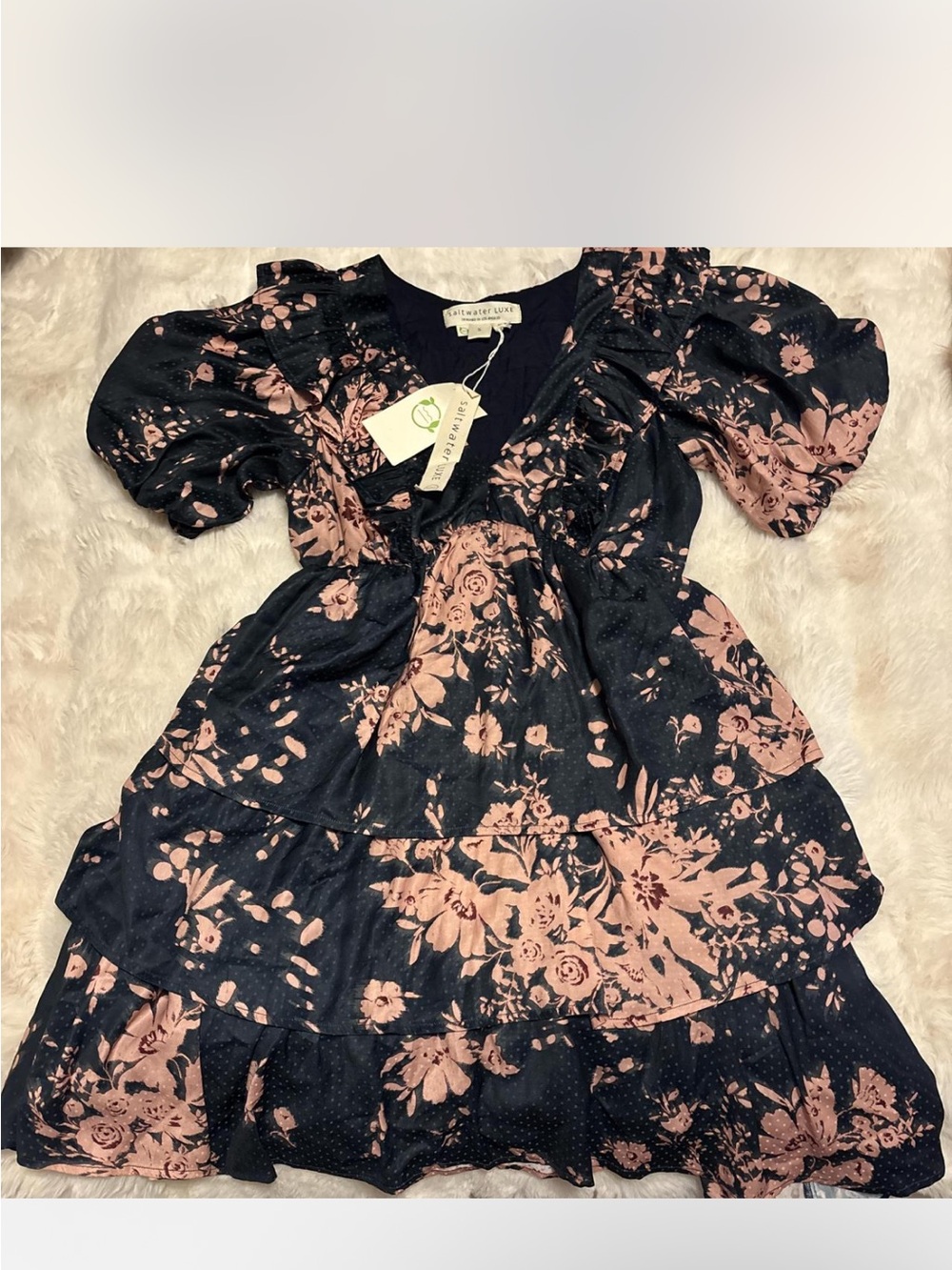 Saltwater Luxe Black & Blush Floral Tiered Dress